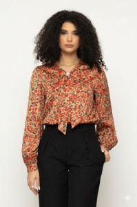 Bluză 'Josephine' cu print floral și nasture bijuterie