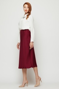 Fustă 'Keira' burgundy din material satinat - Img 3