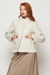 Haină 'Adele' elegantă ivoire din stofă cu buzunare - Img 3