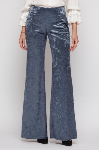 Pantaloni 'Charlize' evazați din catifea albastru denim - Img 3
