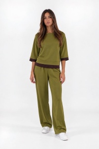 Pantaloni verde olive cu croială lejeră și talie elastică