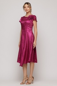 Rochie 'Anastasia' fucsia cu peliculă și accesoriu floare - Img 3