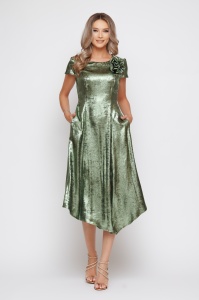Rochie 'Anastasia' verde cu peliculă și accesoriu floare - Img 1