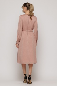 Rochie 'Annalise' rosé plisată din satin texturat cu eșarfă - Img 5