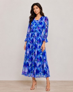 Rochie 'Aveline' lungă din mătase naturală imprimată floral