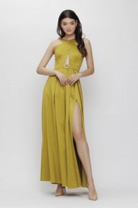 Rochie 'Christine' lime maxi cu decupaj - Img 4
