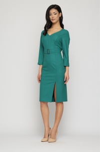 Rochie 'Doris' verde turquoise cu cataramă și șliț