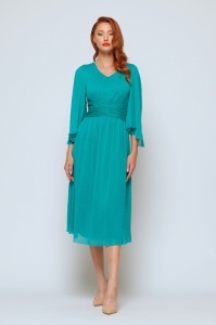 Rochie 'Elara' turquoise din voal satinat cu mâneci ample - Img 3
