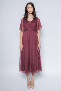 Rochie 'Elise' burgundy din mătase naturală - Img 3