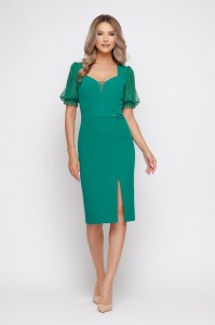 Rochie 'Eloise' verde cu mâneci din tulle sidefat - Img 1