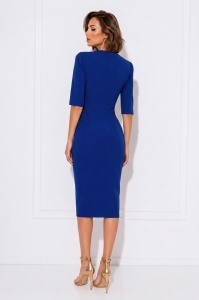 Rochie 'Gloria' albastru regal cu volan asimetric și cristale - Img 3