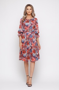 Rochie 'Judy' din voal satinat imprimat multicolor și lanț auriu - Img 2