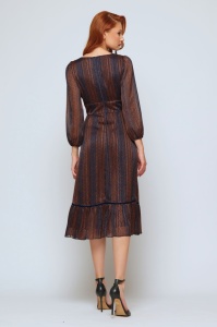 Rochie 'Mathilde 'din voal satinat cupru bleumarin și floare - Img 3