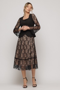 Rochie midi elegantă cu dantelă florală și aplicație peplum - Img 4