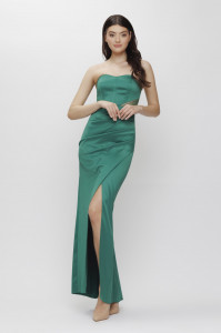 Rochie 'Serena' verde din tafta și inserții din tulle sidefat - Img 2