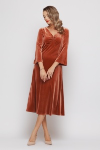 Rochie 'Sienna' caramel midi din catifea - Img 1