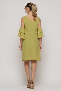 Rochie verde lime cu umeri transparenți și mâneci cu volane ample - Img 5