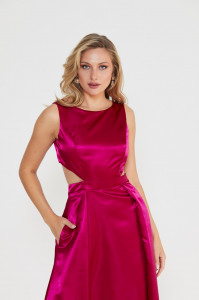 Rochie 'Vivienne' fucsia maxi satinata cu decupaje - Img 2