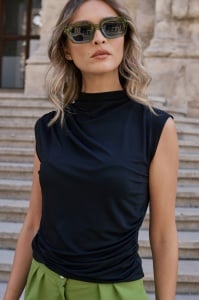 Top 'Eugénie' negru cu guler înalt - Img 1