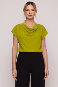 Top verde lime cu aspect satinat cu decolteu drapat - Img 2