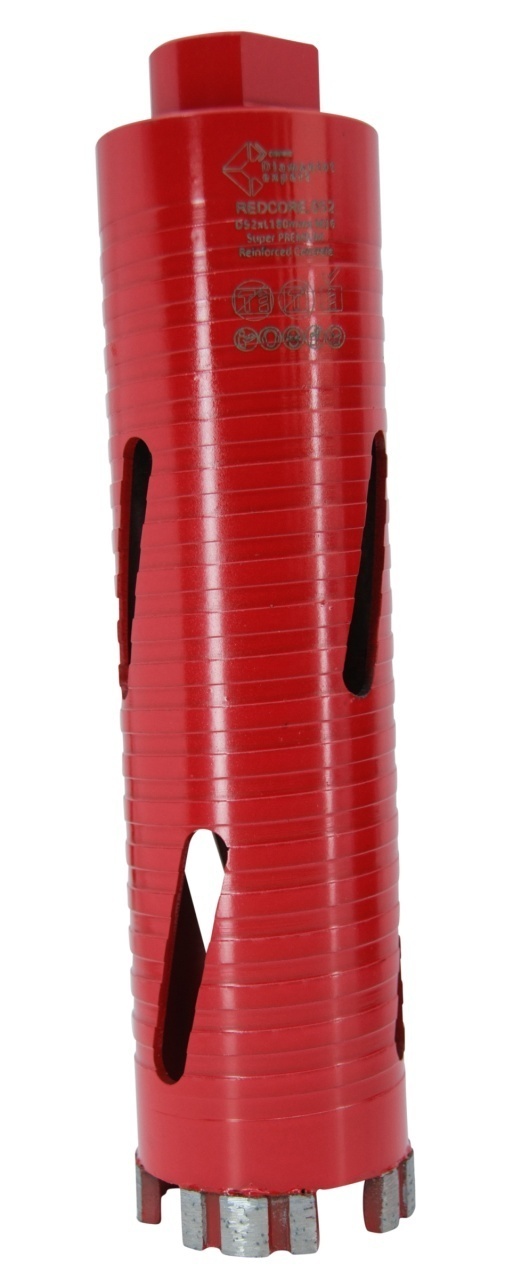Carota diamantata Super PREMIUM ø52mm x 180mm x M16 pentru gaurire Beton armat, Zidarie, Granit - DXQZ.REDCORE.52