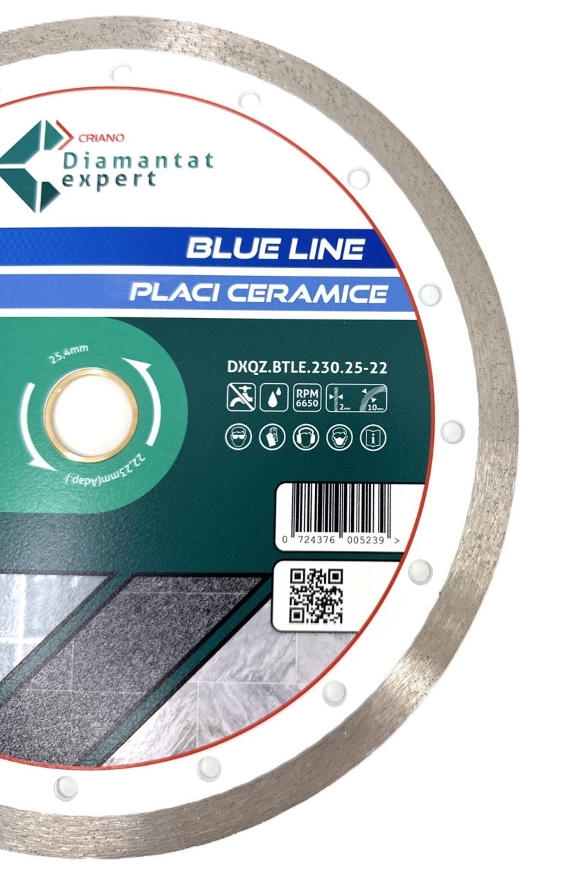 Disc DiamantatExpert pt. Ceramica, Gresie Portelanata de Duritate Medie, Placi 230x25,4/22.23(ring) (mm) taiere uscata sau umeda, Blue Line Profesional - DXQZ.BTLE.230.25-22 - 1 | YEO