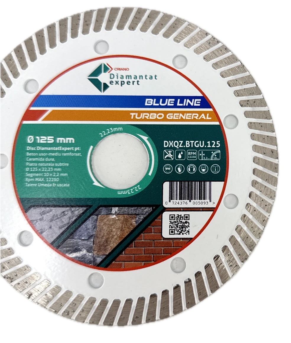 Disc DiamantatExpert TURBO pt. Beton Ranforsat Usor, Materiale de constructii 125x22.23 (mm) taiere uscata sau umeda, Blue Line Profesional - DXQZ.BTGU.125 - 2 | YEO