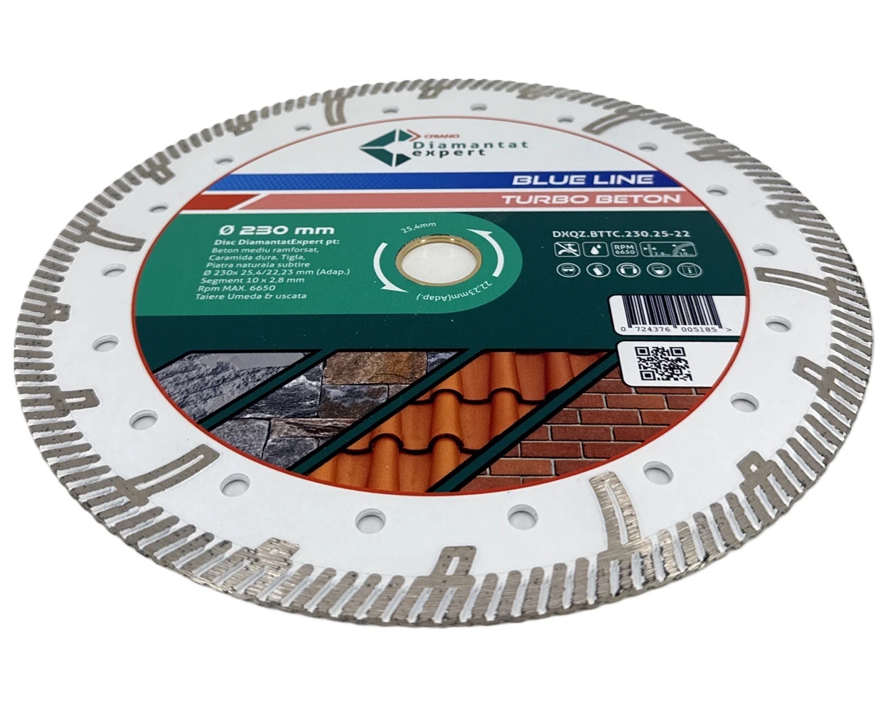 Disc DiamantatExpert TURBO Segmentat pt. Beton Ranforsat Usor, Materiale de constructii 230x25,4/22.23(ring) (mm) taiere uscata sau umeda, Blue Line Profesional - DXQZ.BTTC.230.25-22 — imaginea 6