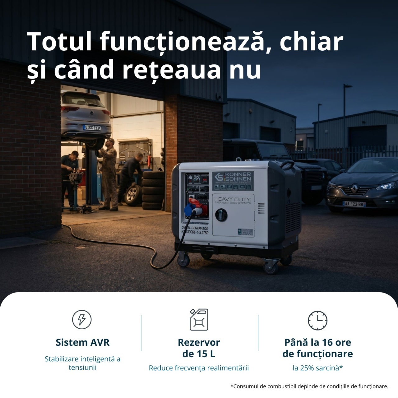 Generator de curent 7.5 kW diesel - Heavy Duty - insonorizat - Konner & Sohnen - KS-9300DE-1/3-ATSR-Super-Silent — imaginea 6