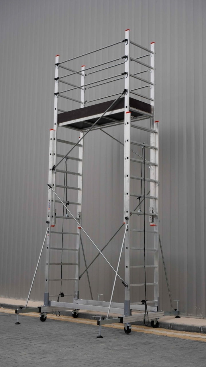 Schela mobila aluminiu telescopica 2x3(m), inaltime lucru 6 metri, o platforma 1,6x0,6(m), max 200kg/mp - CNO-SME-MEGA6 - imagine 8