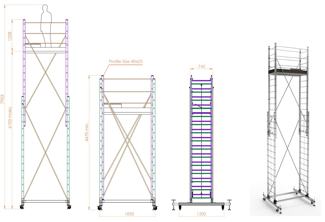 Schela mobila aluminiu telescopica 2x4(m), inaltime lucru 8 metri, o platforma 1,6x0,6(m), max 200kg/mp - CNO-SME-MEGA8 — imaginea 10