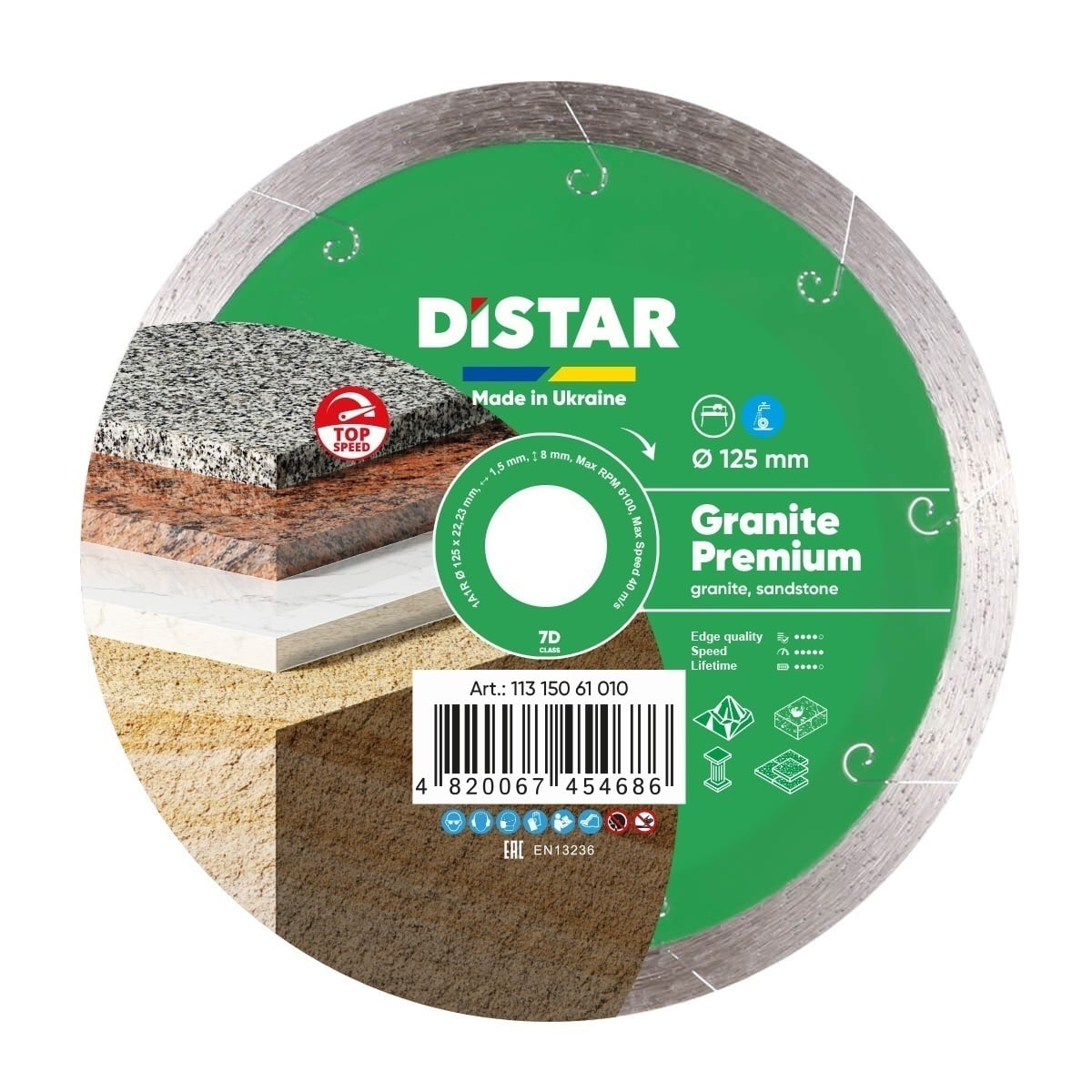 Disc diamantat DiStar Granite pt. Granit, marmura, placi ceramice - 125x22.23 (mm) Premium - DiStar-11315061010