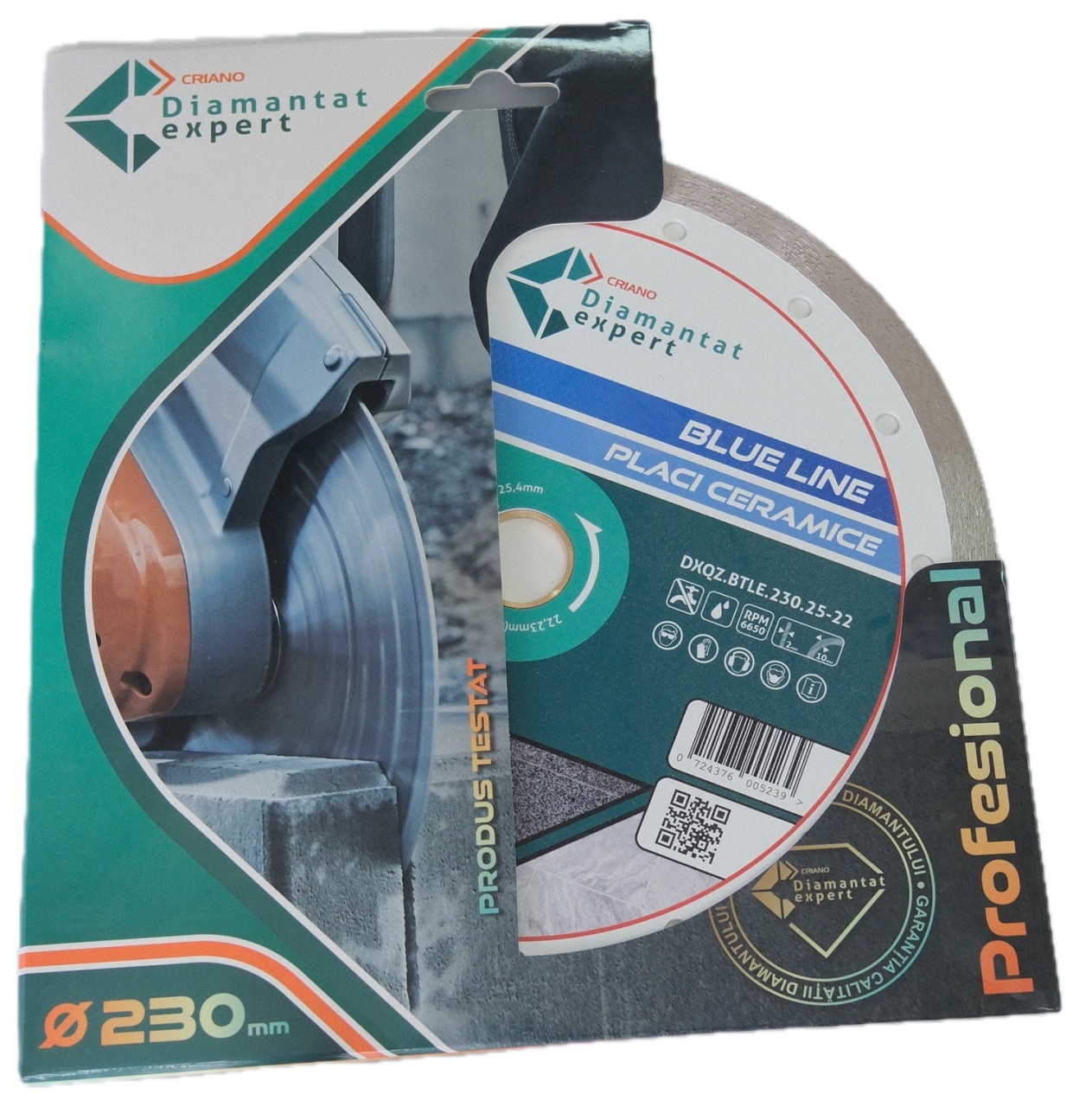 Disc DiamantatExpert pt. Ceramica, Gresie Portelanata de Duritate Medie, Placi 230x25,4/22.23(ring) (mm) taiere uscata sau umeda, Blue Line Profesional - DXQZ.BTLE.230.25-22 - 2 | YEO