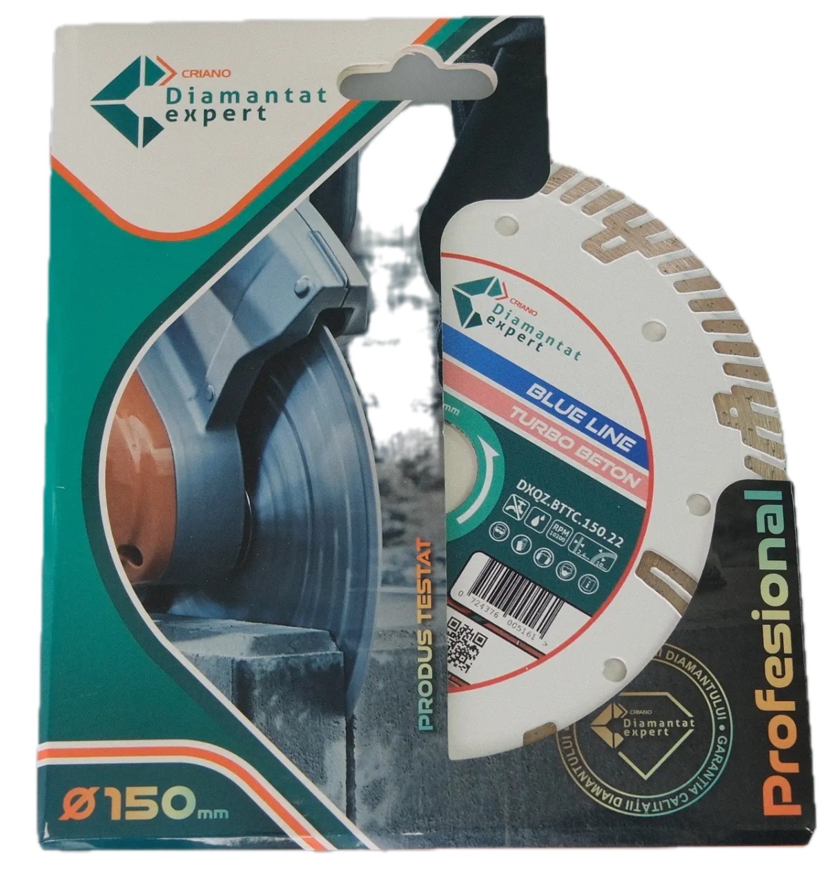 Disc DiamantatExpert TURBO Segmentat pt. Beton Ranforsat Usor, Materiale de constructii 150x22.23 (mm) taiere uscata sau umeda, Blue Line Profesional - DXQZ.BTTC.150 - 3 | YEO