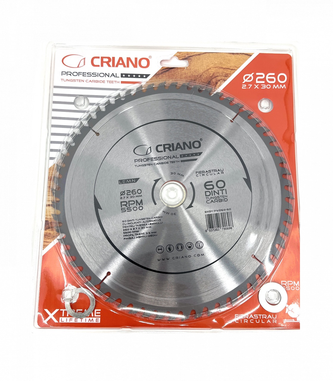 Disc Premium TCT - panza de fierastrau circular pentru taiat lemn, 260x30/25,4/20 cu 60 dinti din carbura de tungsten (vidia) - DXDY.PW260-60 — imaginea 9