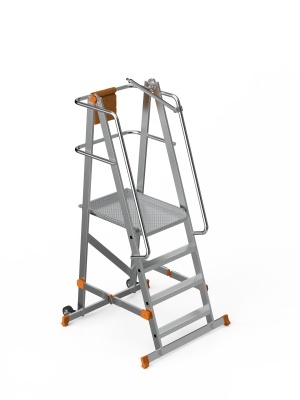 Scara industriala rabatabila (pliabila) din aluminiu cu 3 trepte si platforma h=104cm, inaltime de lucru 2,8m - CNO-SME-FWPL13