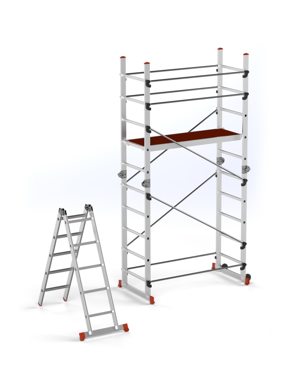 Schela aluminiu mobila cu doua scari pliabile 2x5 trepte, inaltime 3m, platforma 1,35x0,45(m), max. 150kg - WP-SCF-ATW