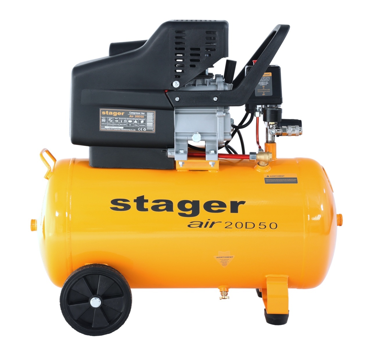 Stager Air 20D50 compresor aer, 50L, 8bar, 200L/min, monofazat, angrenare directa - 2 | YEO