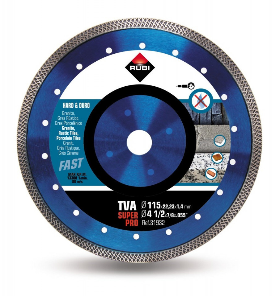 Disc diamantat pt. materiale foarte dure 115mm, TVA 115 SuperPro - RUBI-31932