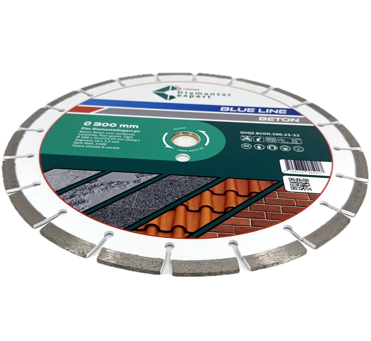 Disc DiamantatExpert LASER pt. Beton, Materiale constructii 300x25,4/22,23(inel) (mm) taiere uscata sau umeda, Blue Line Profesional - DXQZ.BCON.300.25-22 - 1 | YEO