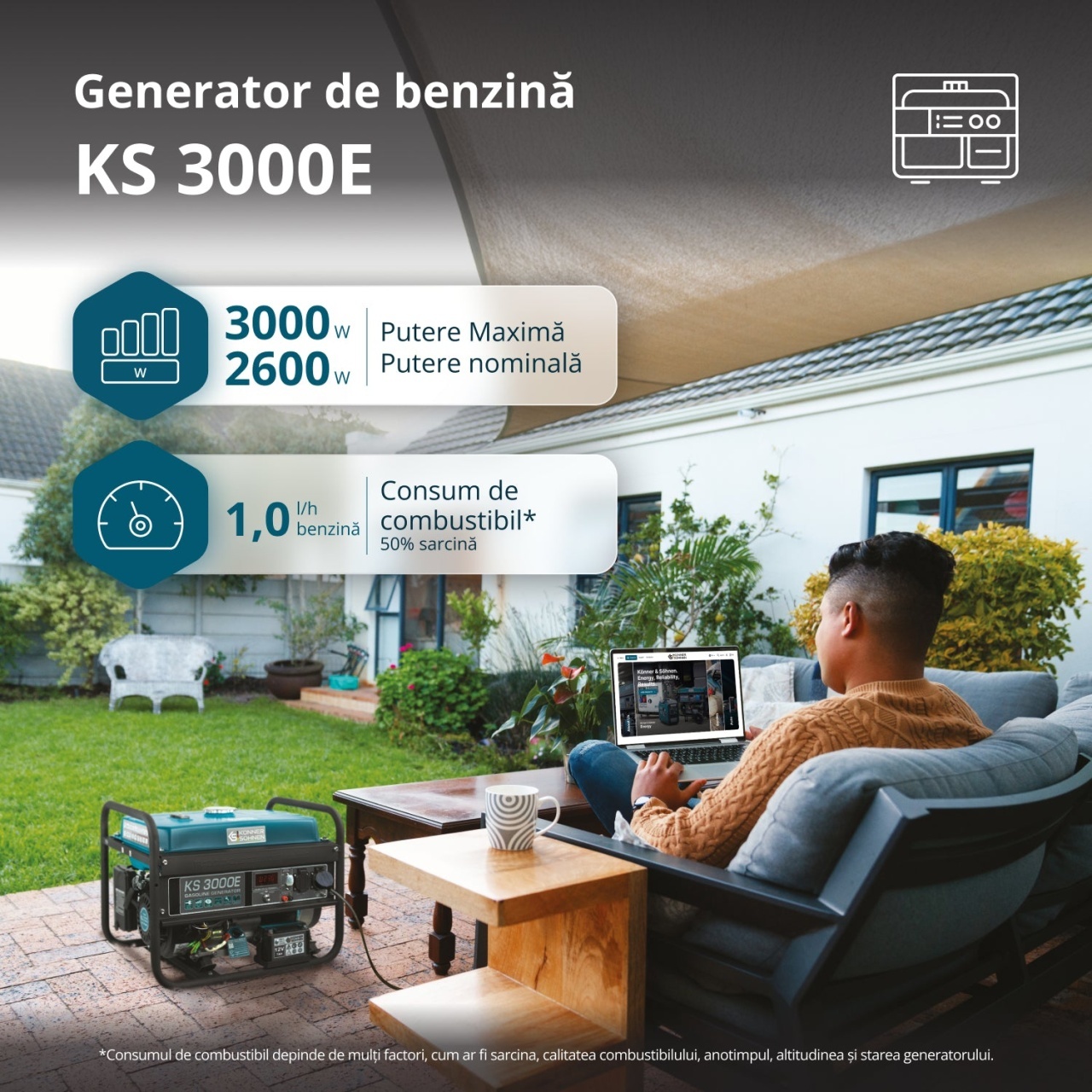Generator de curent 3 kW benzina PRO - Konner & Sohnen - KS-3000E — imaginea 9