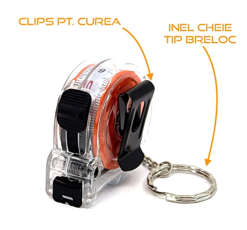 Ruleta Compacta banda metalica cu dublu marcaj, corp transparent cu inel tip breloc, 2m x 13mm - CNO-RUL2X13-KEY — imaginea 7