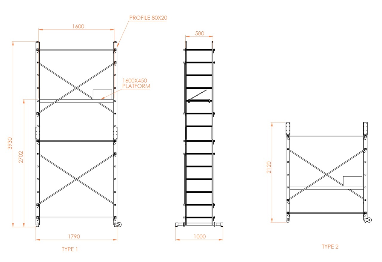 Schela aluminiu mobila 2x2(m), inaltime 4m, platforma 1,6x0,45(m), max. 150kg - CNO-SME-ADDY5M - 3 | YEO