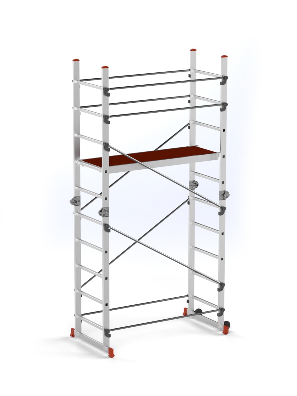 Schela aluminiu mobila cu doua scari pliabile 2x5 trepte, inaltime 3m, platforma 1,35x0,45(m), max. 150kg - CNO-SME-ACRO4M - 1 | YEO