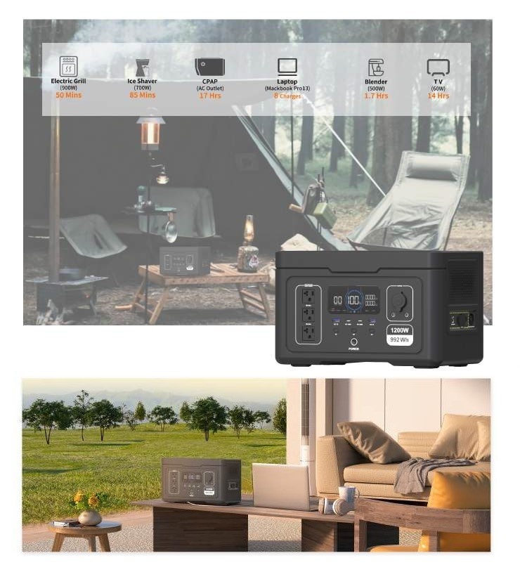 Statie acumulator portabil pentru incarcare electrica LongLife, LiFePO4, Generator Solar Power Station - 1200W, 992Wh - CNO-PS1200UPS — imaginea 7