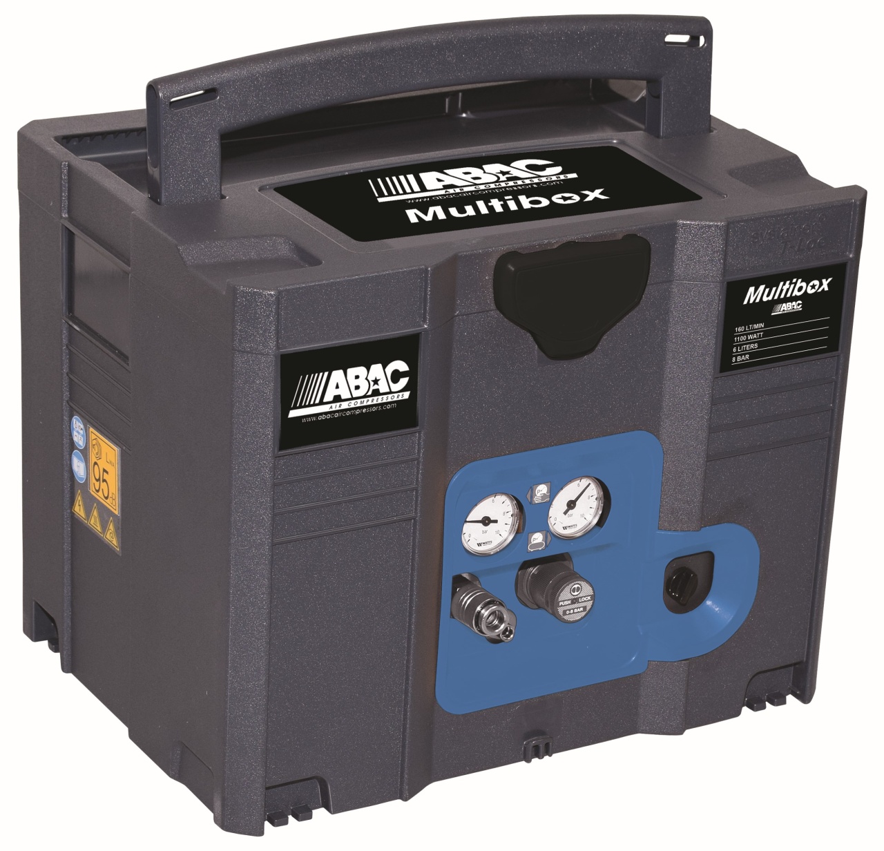 Compresor de aer cu piston fara ulei, silentios, Systainer T-LOC - 1.1 kW, 160 L/min, 8 bari - Rezervor 6 litri - ABAC-MULTIBOX-6 - imagine 2