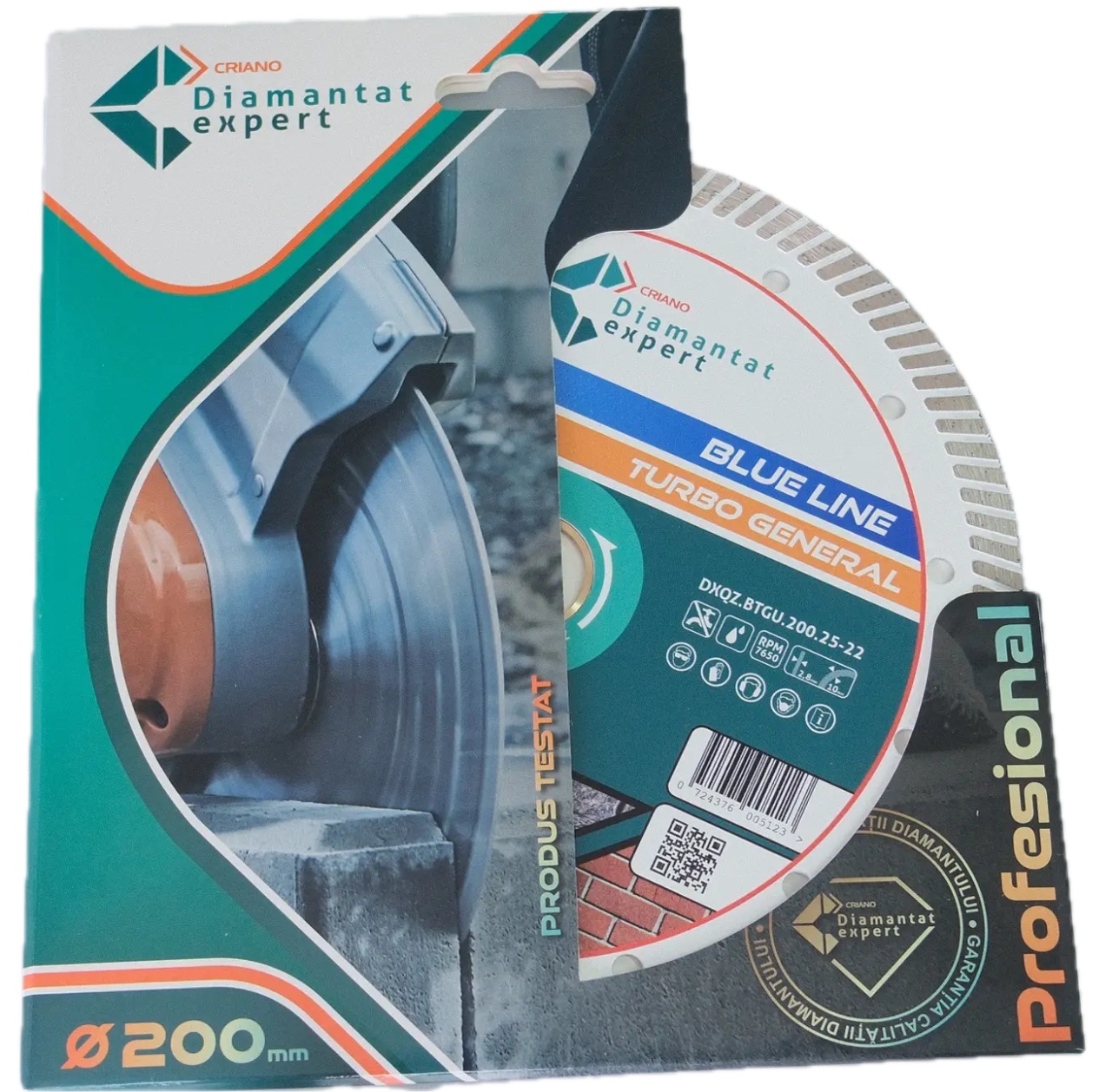 Disc DiamantatExpert TURBO pt. Beton Ranforsat Usor, Materiale de constructii 200x25,4/22.23(ring) (mm) taiere uscata sau umeda, Blue Line Profesional - DXQZ.BTGU.200.25-22 - 1 | YEO