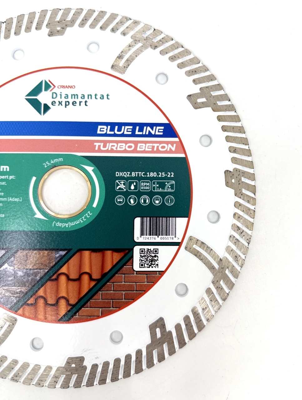 Disc DiamantatExpert TURBO Segmentat pt. Beton Ranforsat Usor, Materiale de constructii 180x25,4/22.23(ring) (mm) taiere uscata sau umeda, Blue Line Profesional - DXQZ.BTTC.180.25-22 - 2 | YEO
