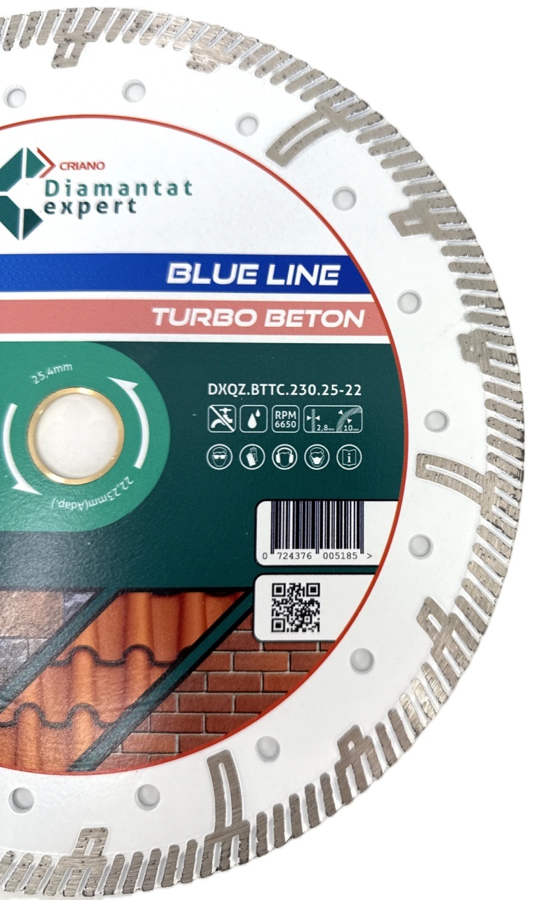 Disc DiamantatExpert TURBO Segmentat pt. Beton Ranforsat Usor, Materiale de constructii 230x25,4/22.23(ring) (mm) taiere uscata sau umeda, Blue Line Profesional - DXQZ.BTTC.230.25-22 — imaginea 7
