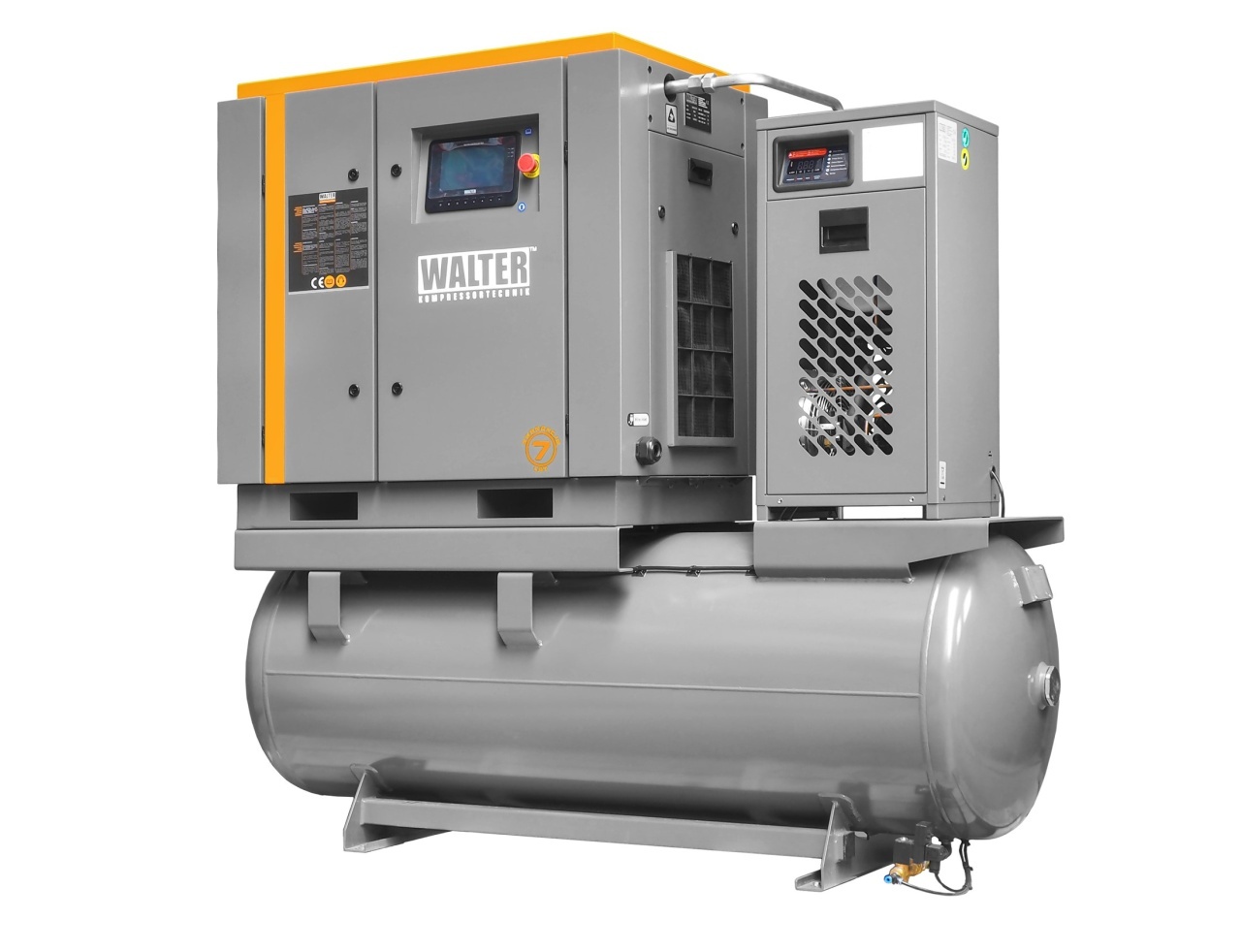 Compresor de aer profesional cu surub, cu uscator de aer - 7.5 kW, 1000 L/min, 10 bari - Rezervor 500 Litri - WLT-7.5/500-P-COMBO-10bar
